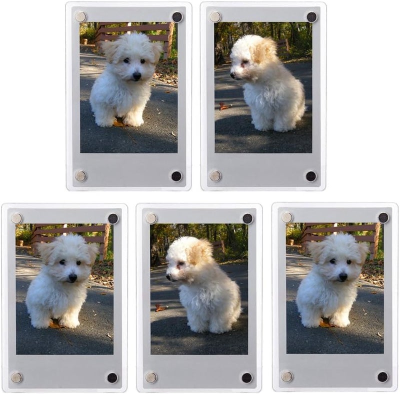 FoRapid 3" Dual Sided Clear Acrylic Refrigerator Magnetic Photo Frame, Frameless Display Compatible with Fujifilm Mini 9 8 8+ 2x3 Photo (x5) - Image 1